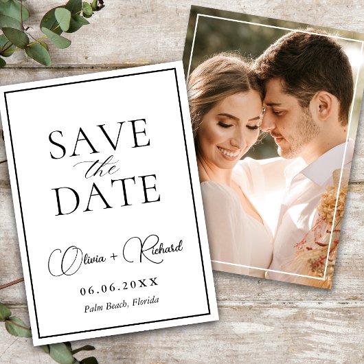 Save The Date Photo de couple en typographie noir et blanc moder