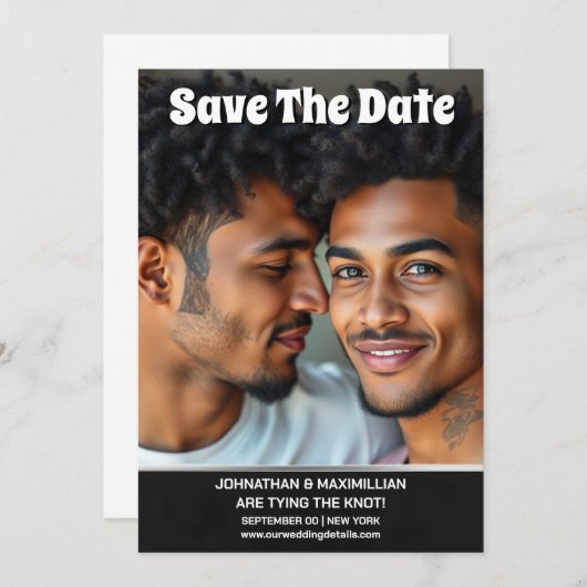 Save The Date Photo de couple gay enregistrer la date mariage (Devant / Derrière)
