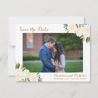Save The Date Photo de Fleur d'or et de blanc Enregistrer les ca