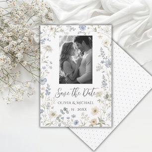 Save The Date Photo de fleurs sauvages florales bleues élégantes