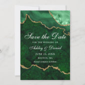 Save The Date Photo de géode d'agate de marbre vert or aquarelle (Devant)