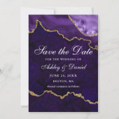 Save The Date Photo de géode d'agate marbre or violet aquarelle (Devant)