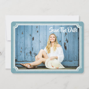Save The Date Photo De Graduation Chic Bleu Vintage Enregistrer 