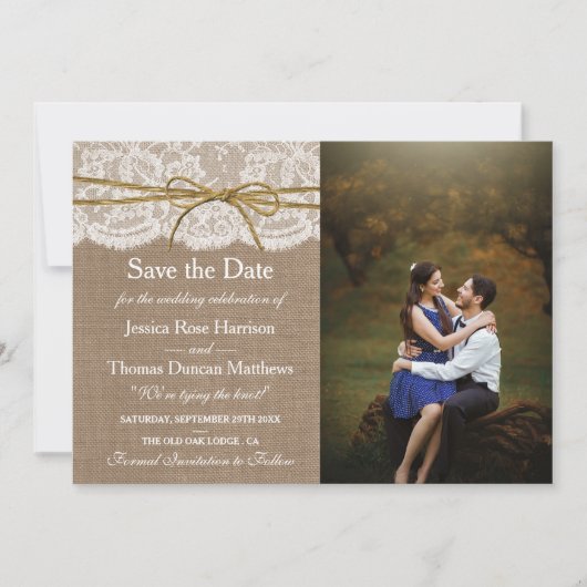 Save The Date Photo de la collection de Mariages Rustic Twine Bo (Devant)