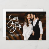 Save The Date Photo de lettrage du script de pinceau blanc (Devant / Derrière)