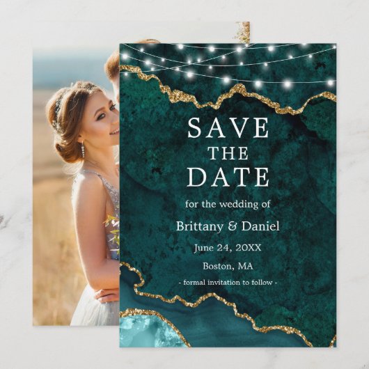 Save The Date Photo de lumières de géode d'agate de marbre de sa (Devant / Derrière)