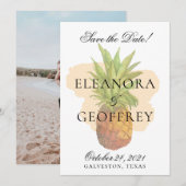 Save The Date Photo de mariage à l'aquarelle d'ananas tropical d (Devant / Derrière)