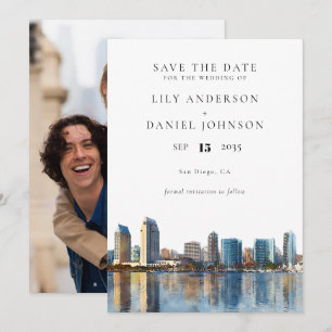 Save The Date Photo de mariage à l'aquarelle de la skyline de Sa
