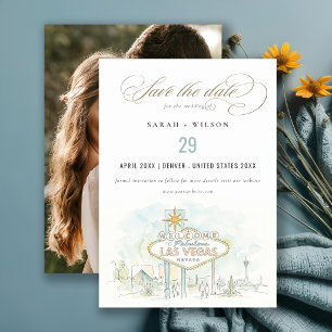 Save The Date Photo de mariage à l'aquarelle de Las Vegas Nevada