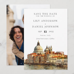 Save The Date Photo de mariage à l'aquarelle sur la skyline de V