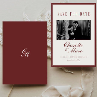 Save The Date Photo de mariage à l'argent ancien vintage Bourgog