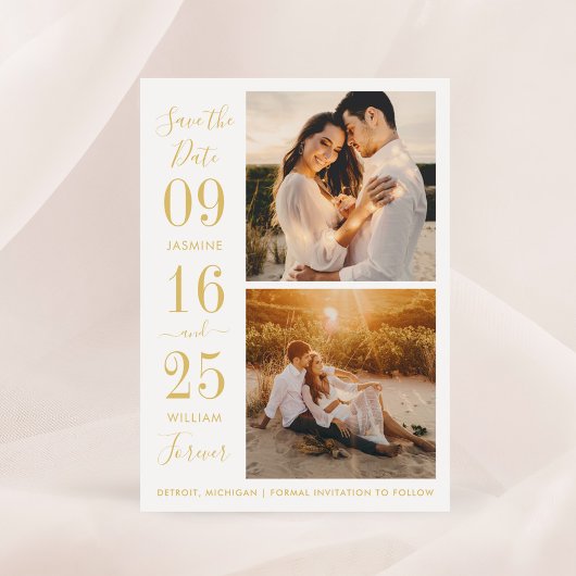 Save The Date Photo de mariage à l'élégance moderne en or