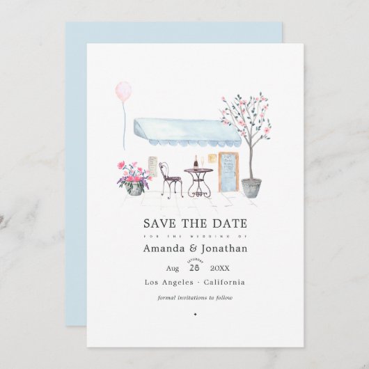 Save The Date Photo de mariage à Paris à l'aquarelle (Devant / Derrière)