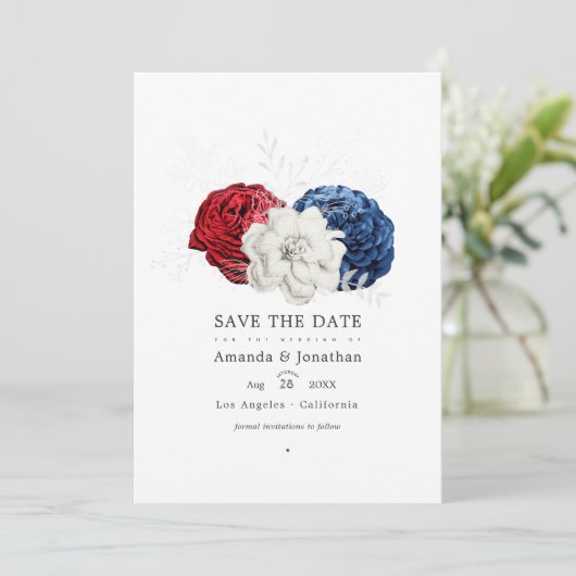 Save The Date Photo de mariage américain Red White and Blue USA (Debout devant)