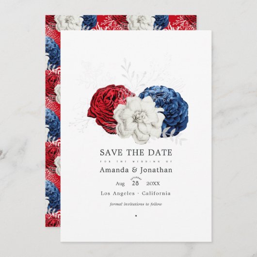 Save The Date Photo de mariage américain Red White and Blue USA (Devant / Derrière)