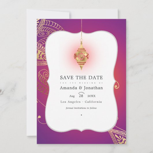 Save The Date Photo de mariage arabe Bollywood en feuille d'or (Devant)