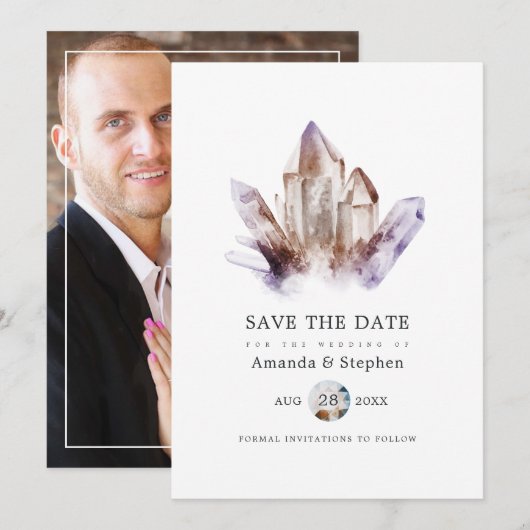 Save The Date Photo de mariage au cristal d'améthyste (Devant / Derrière)