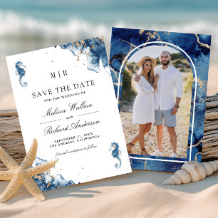 Save The Date Photo de mariage au monogramme de l'anse marine bl