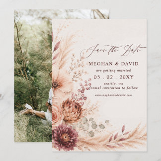 Save The Date Photo de mariage automnal floral rustique burgundy