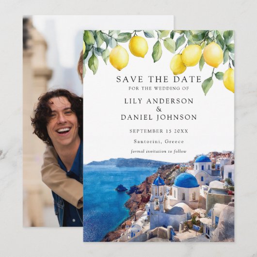 Save The Date Photo de mariage aux citrons Santorin Grèce (Devant / Derrière)