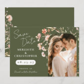 Save The Date Photo de mariage aux fleurs sauvages boho vert (Devant / Derrière)