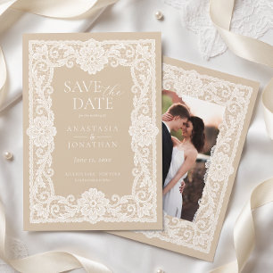 Save The Date Photo de mariage avec dentelle vintage