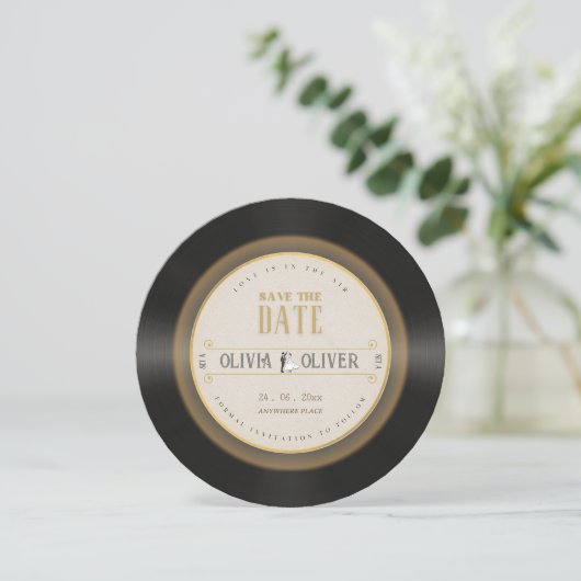 Save The Date Photo de mariage avec disque vinyle rétro (Debout devant)