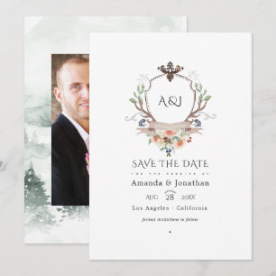 Save The Date Photo de mariage avec monogramme de la crête de la