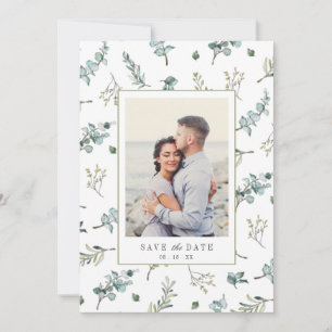 Save The Date Photo de mariage avec motif d'eucalyptus aquarelle