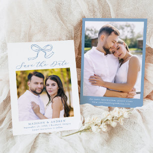 Save The Date Photo de mariage avec un élégant nœud bleu pour an