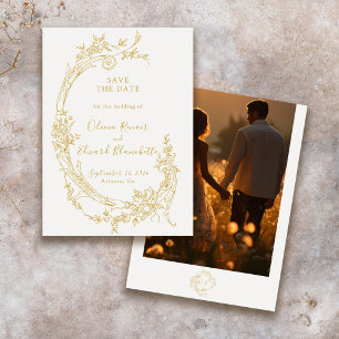 Save The Date Photo de mariage baroque chinoiserie vintage or