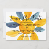 Save The Date Photo de mariage bleu jaune unique Enregistrer la  (Devant)