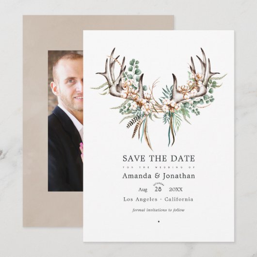Save The Date Photo de mariage bohème en coton et eucalyptus Boh (Devant / Derrière)