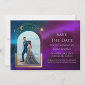 Save The Date Photo de mariage céleste or sarcelle violet (Devant)