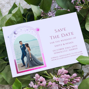 Save The Date Photo de mariage céleste rose bleu mystique