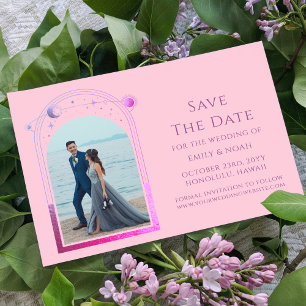 Save The Date Photo de mariage céleste rose violet mystique