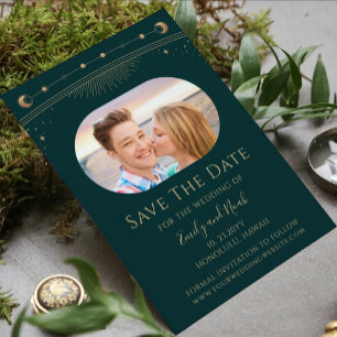Save The Date Photo de mariage céleste vert or mystique