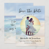 Save The Date Photo de mariage chrétien à l'aquarelle de l'océan (Devant / Derrière)