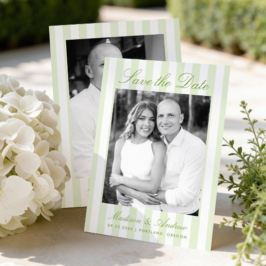 Save The Date Photo de mariage classique aux rayures vertes