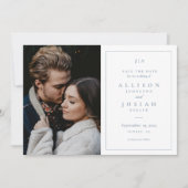 Save The Date Photo de mariage classique Monogramme Bleu Poussié (Devant)