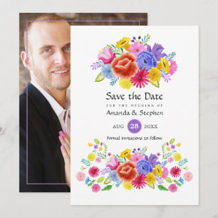Save The Date Photo de mariage coloré et floral de fiesta mexica