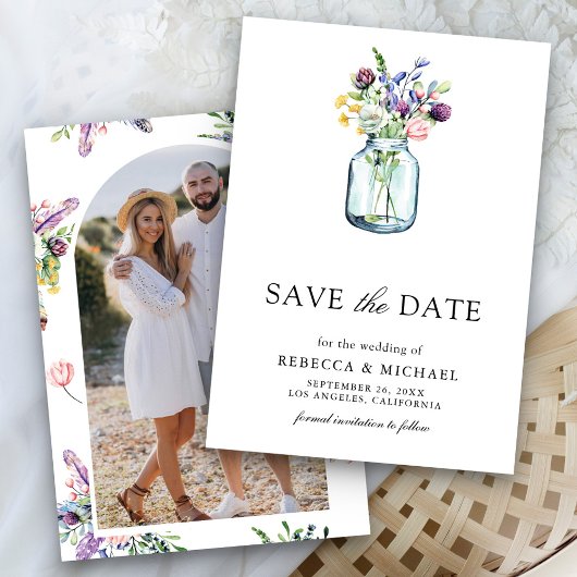 Save The Date Photo de mariage dans un pot Mason de fleurs sauva