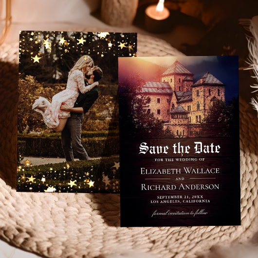 Save The Date Photo de mariage de château de conte de fée rustiq