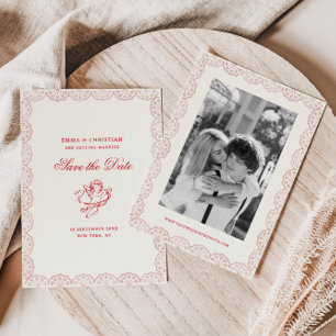 Save The Date Photo de mariage de cherub avec bordure en dentell