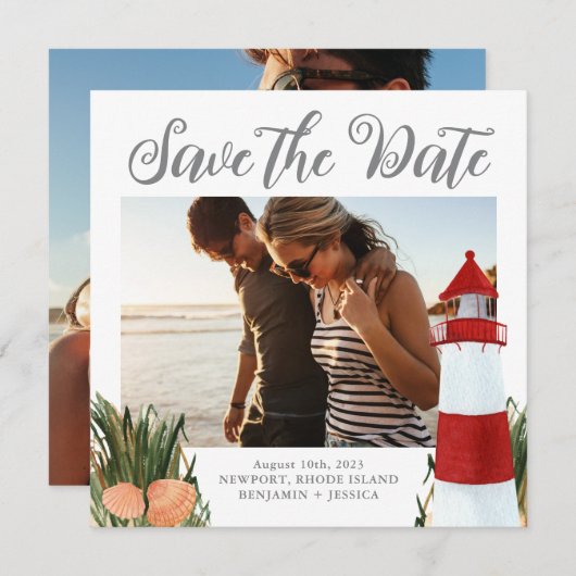 Save The Date Photo de mariage de destination côtière (Devant / Derrière)