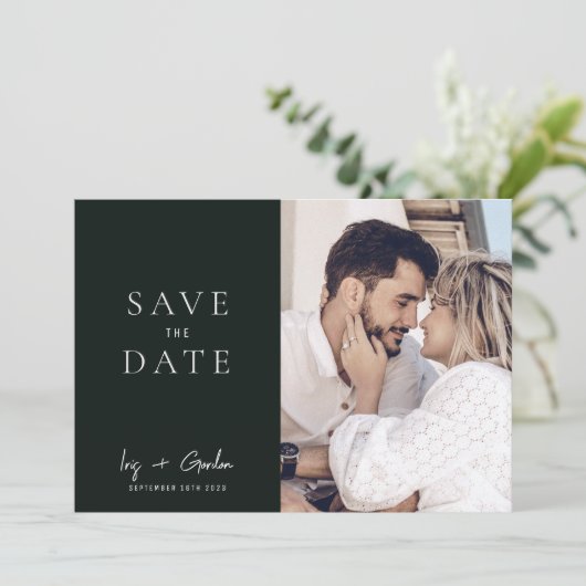 Save The Date Photo de mariage de destination verte Enregistrer  (Debout devant)