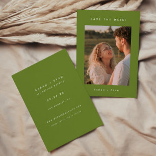Save The Date Photo de mariage de fiançailles vert olive foncé m