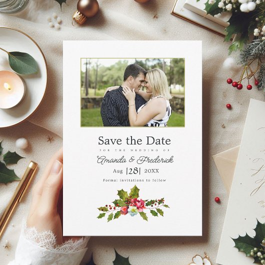 Save The Date Photo de mariage de Noël avec houx et lierre