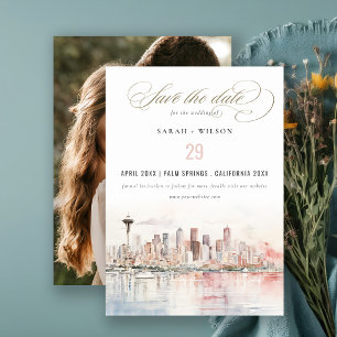 Save The Date Photo de mariage de paysage à l'aquarelle de Seatt