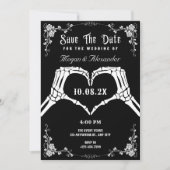 Save The Date Photo de mariage de squelette gothique noir et bla (Devant)